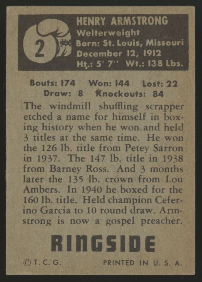 1951 Topps Ringside Henry Armstrong #2 VG "A"
