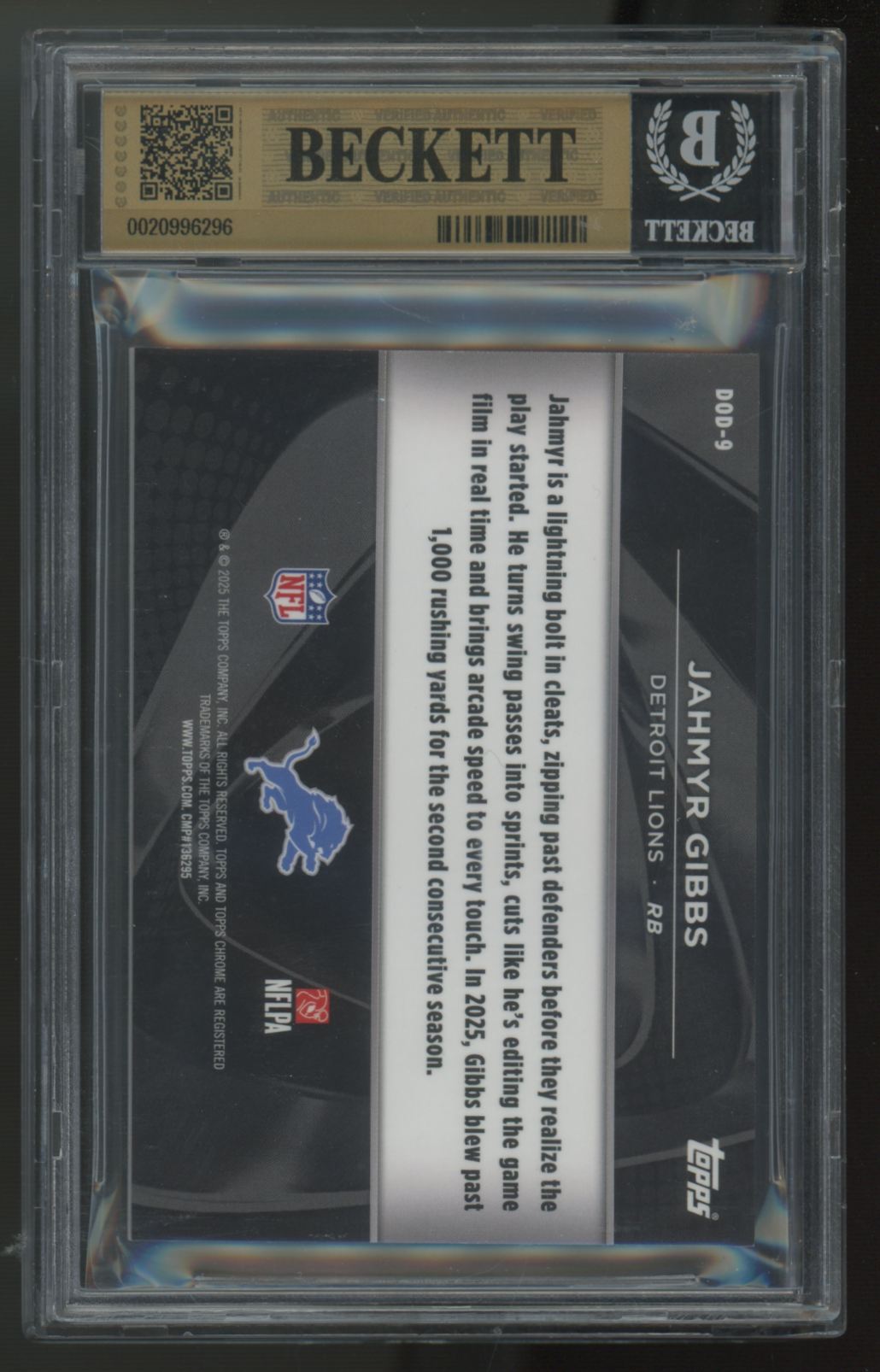 2025 Topps Chrome Black Jahmyr Gibbs Depths of Darkness SSP #DOD-9 BGS 9.5