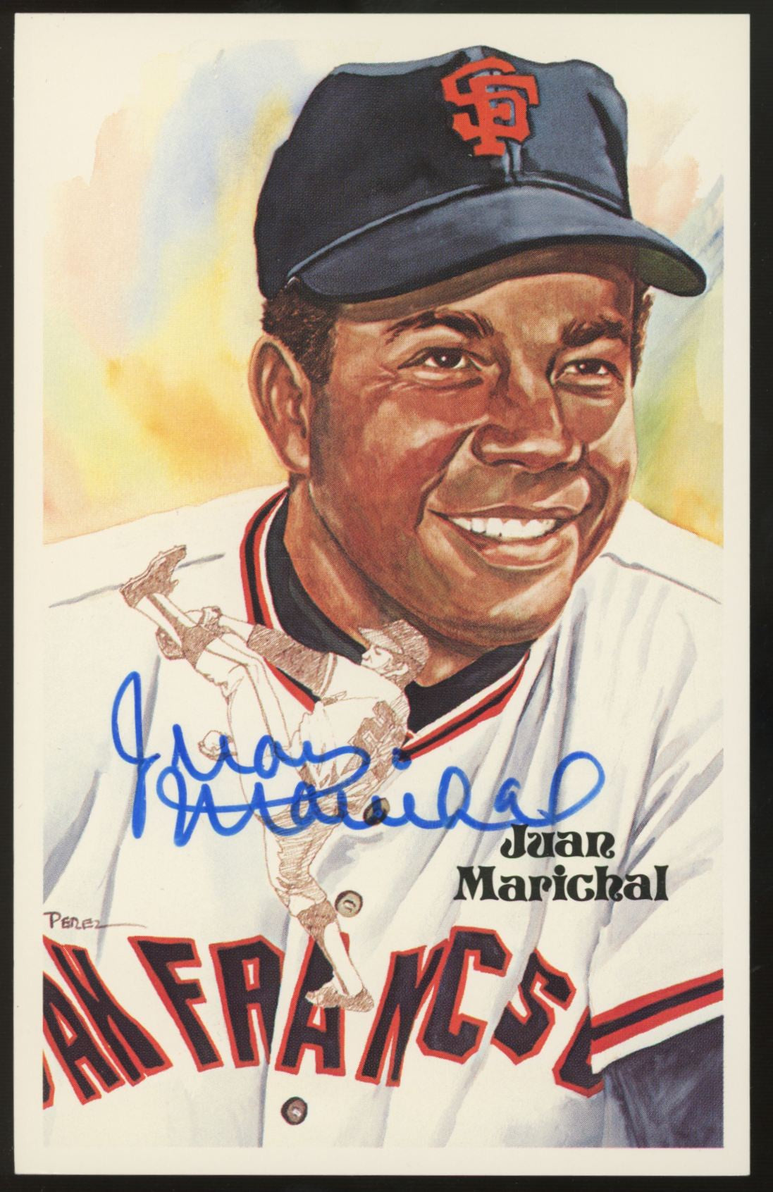 1983 Perez Steele Juan Marichal Signed Auto Post Card /10000 JSA Authentic