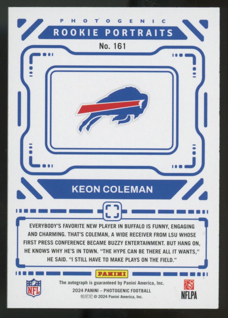 2024 Panini Photogenic Keon Coleman RC Portraits Auto #161