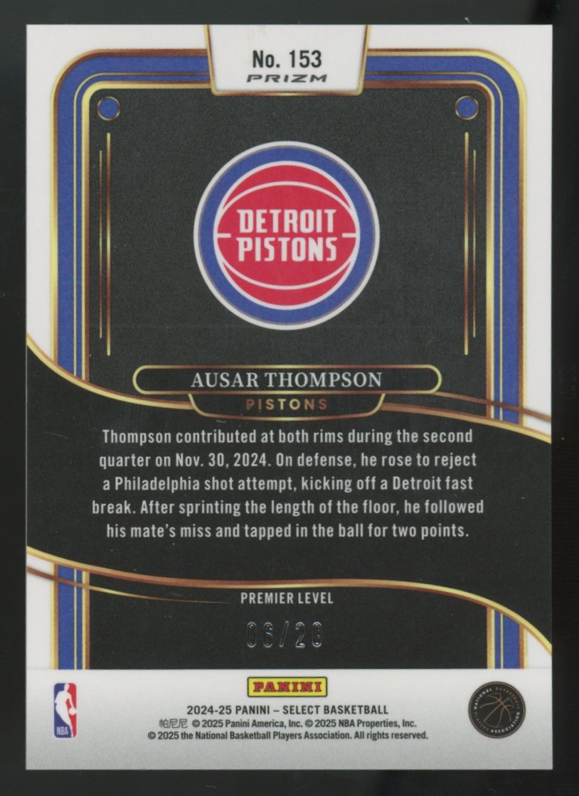 2024-25 Panini Select Ausar Thompson Premier Level Blue Stars Prizm /20 #153