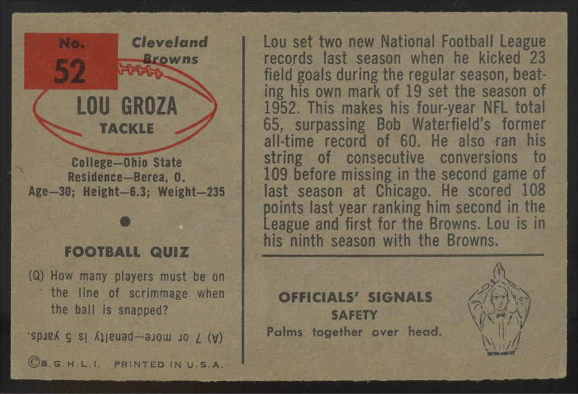 1954 Bowman Lou Groza #52 VG-EX