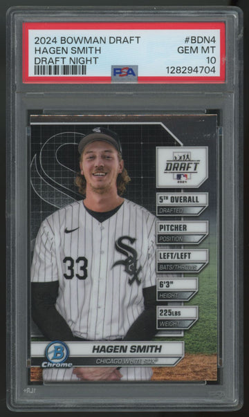 2024 Bowman Draft Hagen Smith Chrome Draft Night #BDN-4 PSA 10