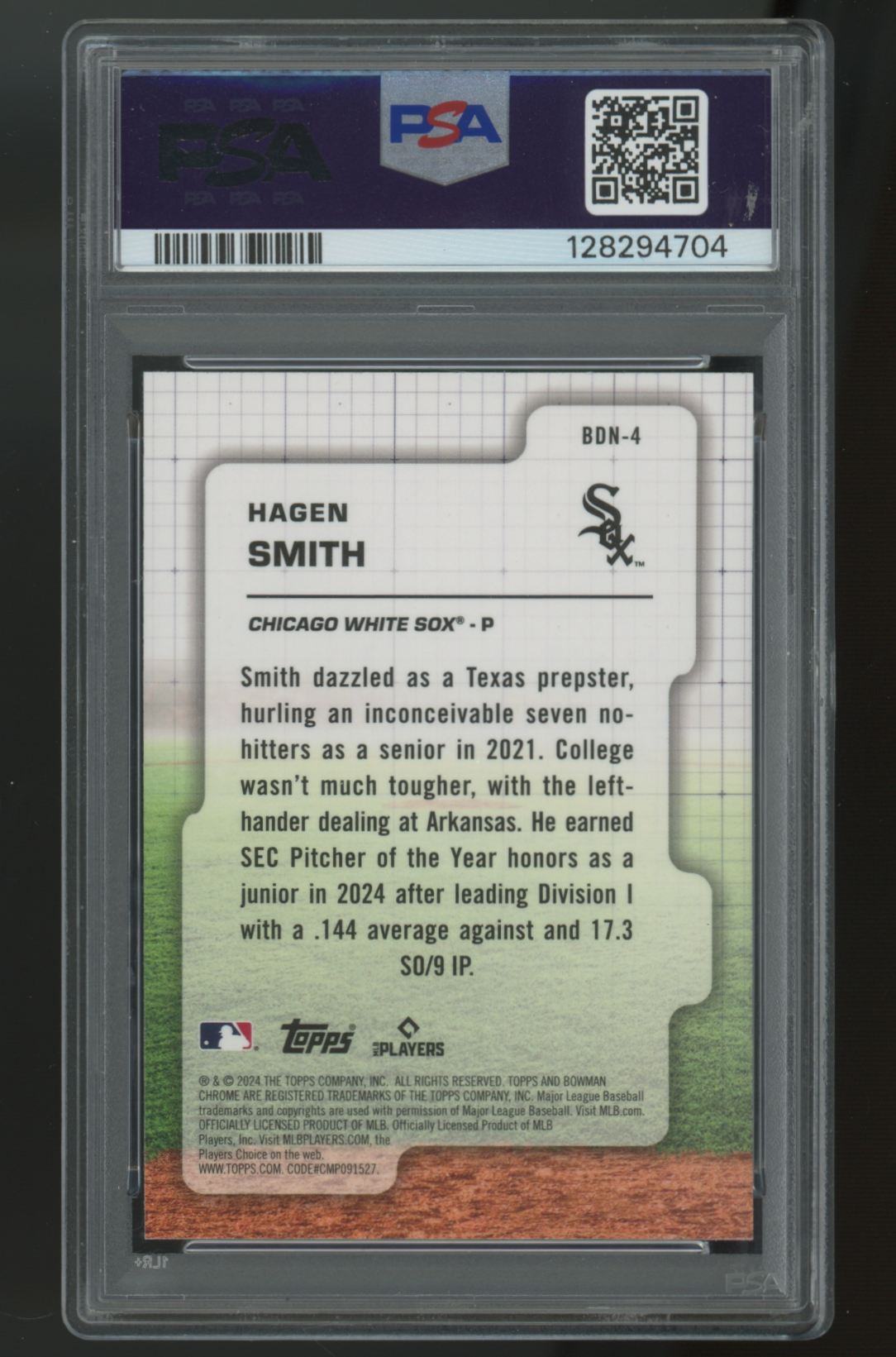 2024 Bowman Draft Hagen Smith Chrome Draft Night #BDN-4 PSA 10