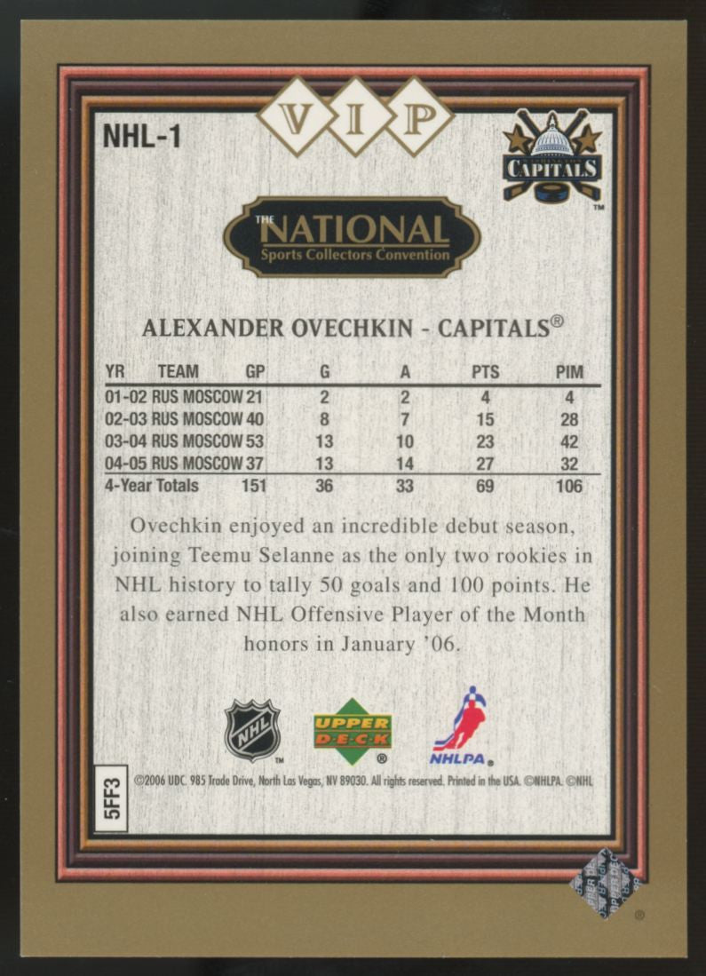 2006 Upper Deck The National VIP Alexander Ovechkin Rookie RC #NHL-1 "B"
