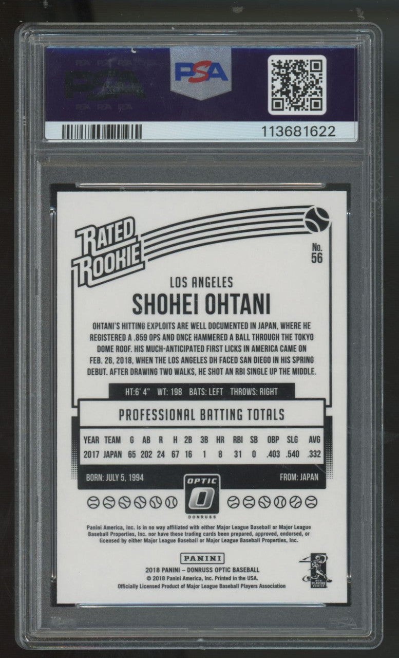 2018 Panini Donruss Optic Shohei Ohtani RC Rated Rookie Variation #56 PSA 10