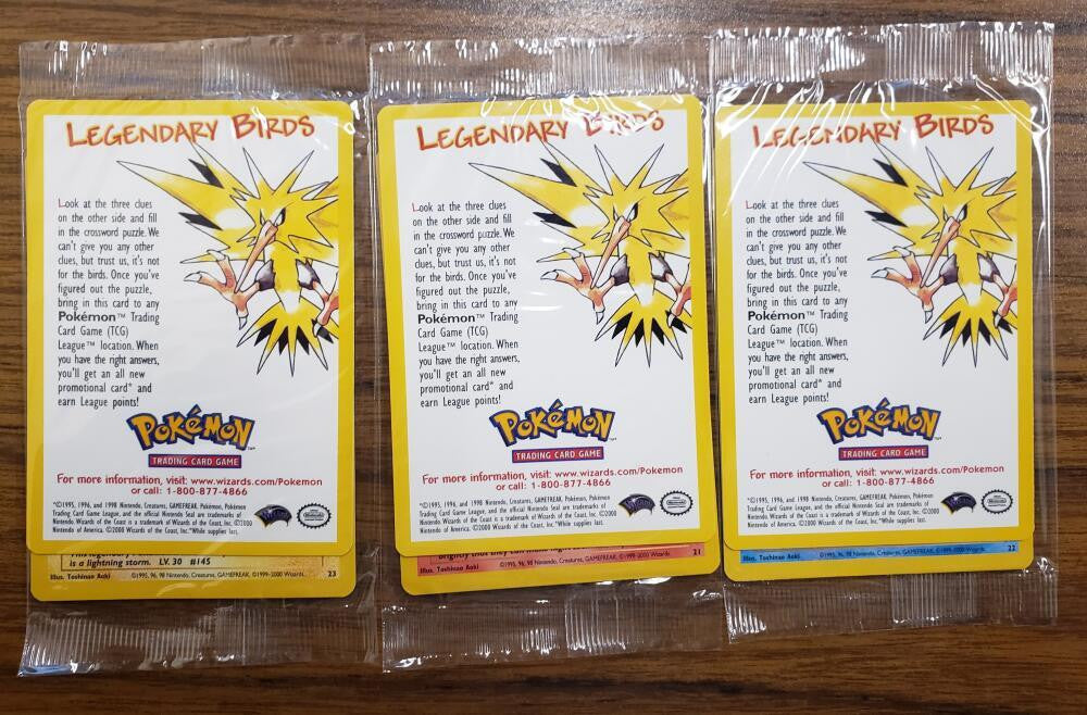 3 legendary Birds Sealed Pokemon Promo Sealed Packs - Moltres Articuno Zapdos Movie Promos