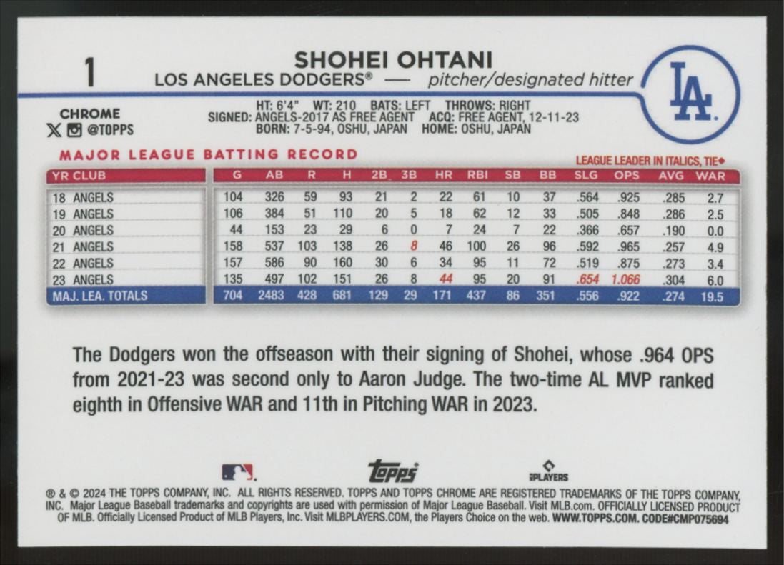 2024 Topps Chrome Shohei Ohtani X-Fractor #1