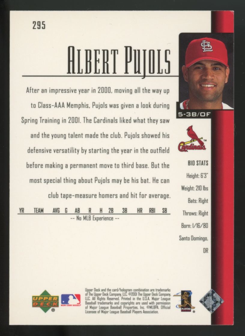 2001 Upper Deck Albert Pujols RC #295 NM-MT "B"
