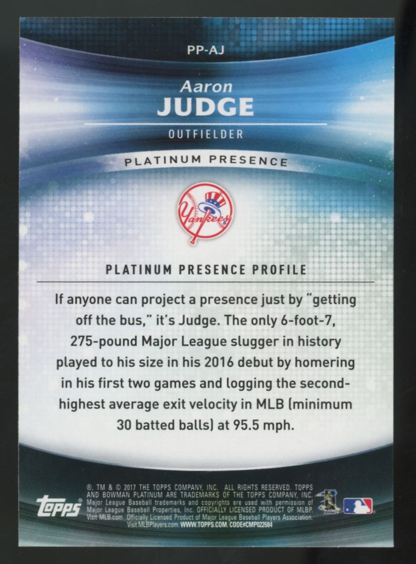 2017 Bowman Platinum Aaron Judge RC Platinum Presence #PP-AJ