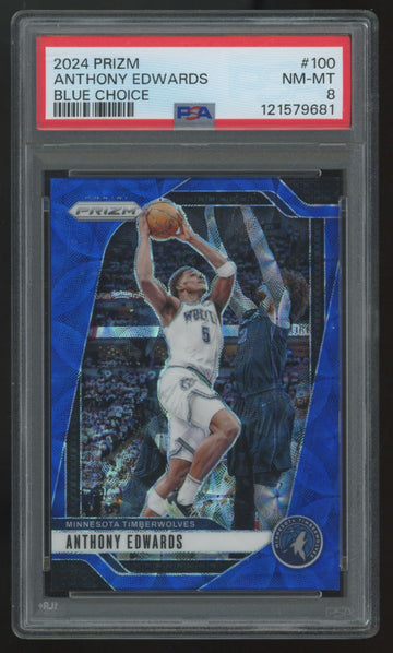2024-25 Panini Prizm Anthony Edwards Blue Choice /49 #100 PSA 8