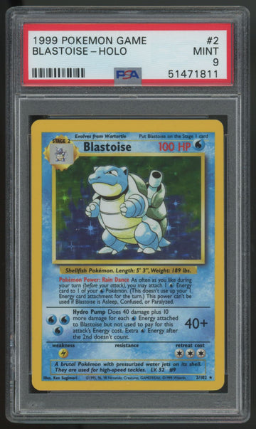 1999 Pokemon Blastoise Base Set Unlimited Holo #2 PSA 9 (B)