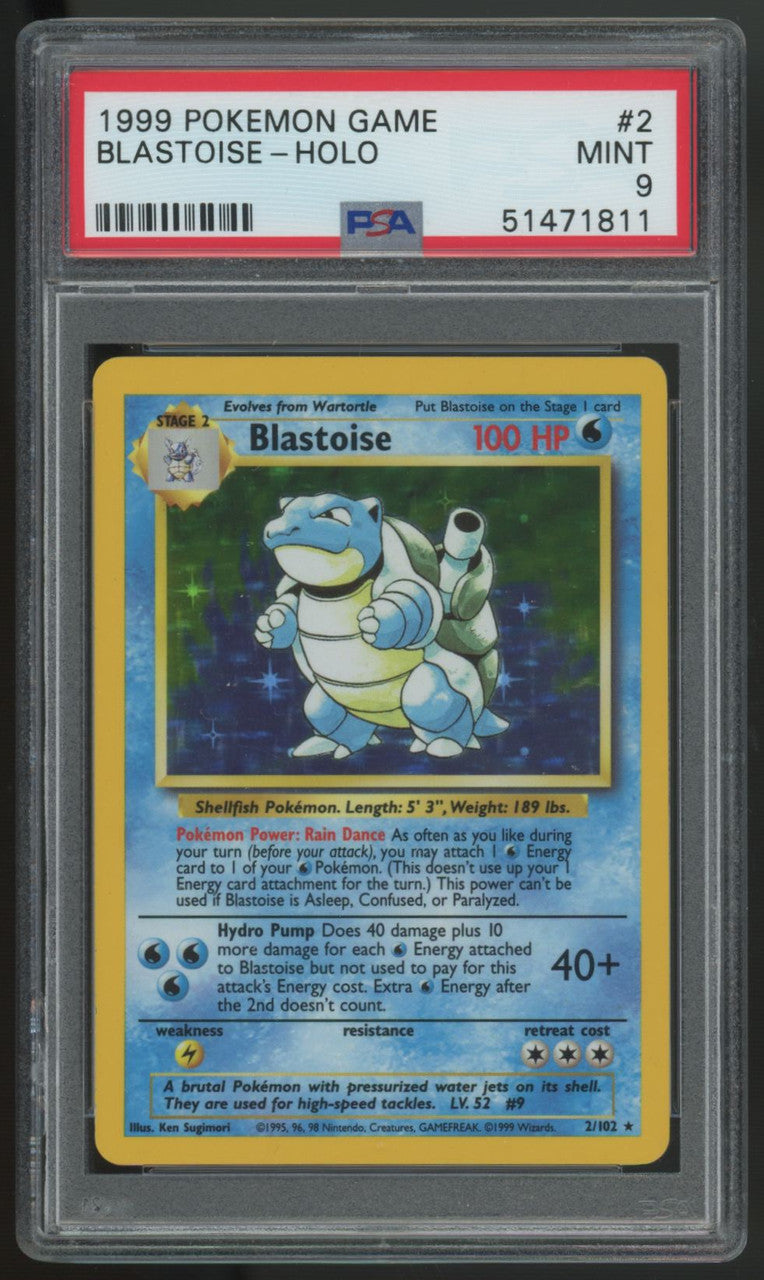 1999 Pokemon Blastoise Base Set Unlimited Holo #2 PSA 9 (B)