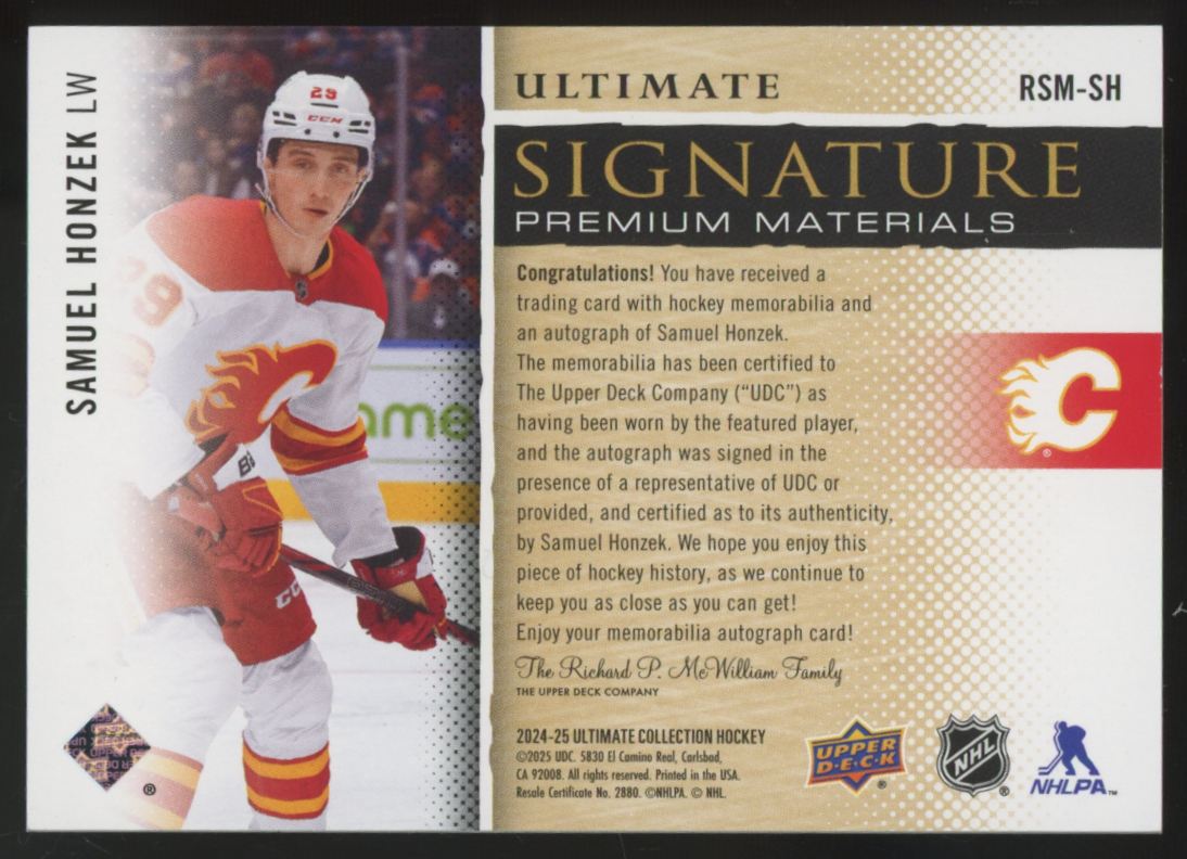 2024-25 UD Ultimate Samuel Honzek RC Premium Patch Auto RPA /35 #RSM-SH