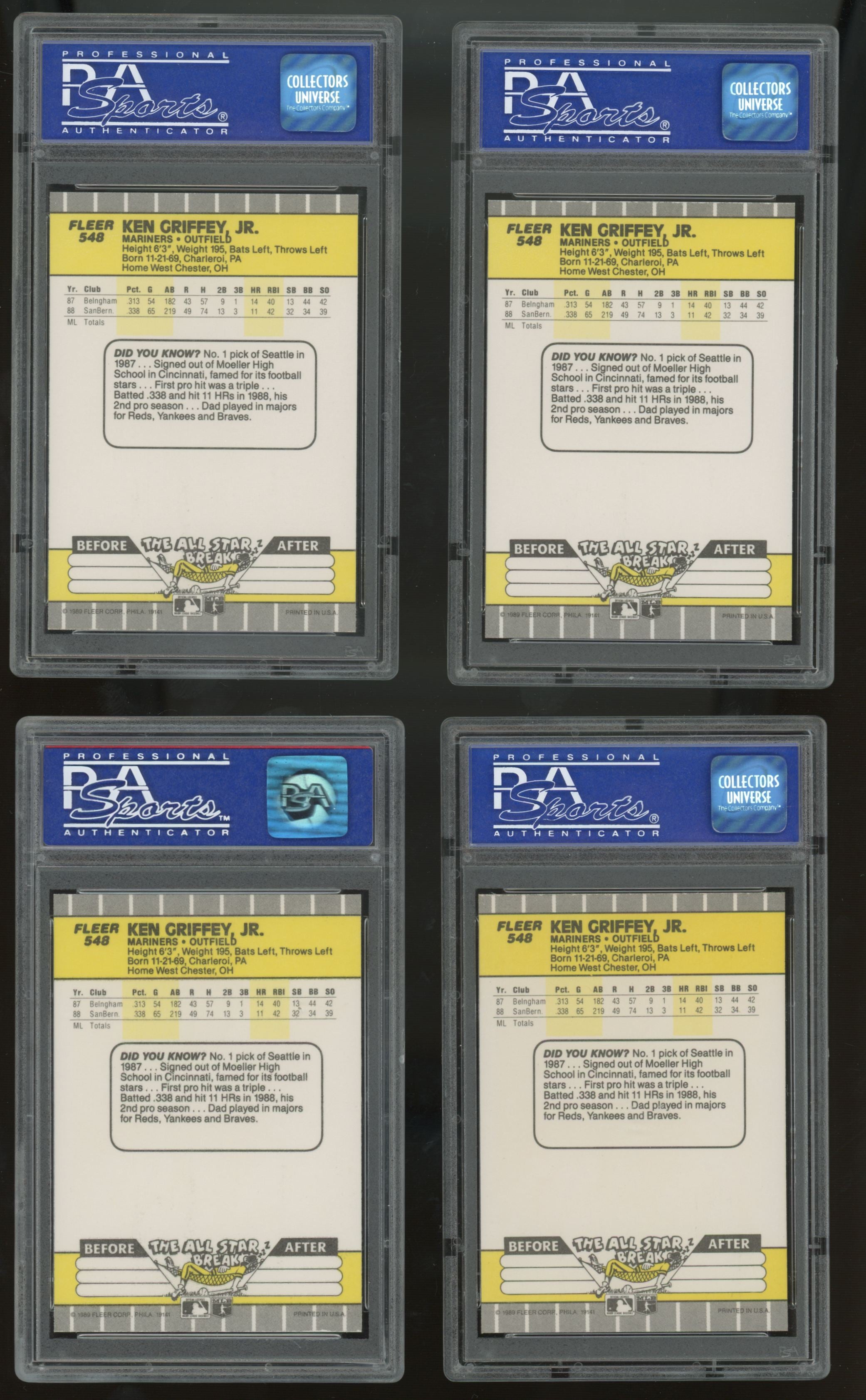 1989 Fleer Ken Griffey Jr. RC #548 PSA 9 Lot of 10 "A"