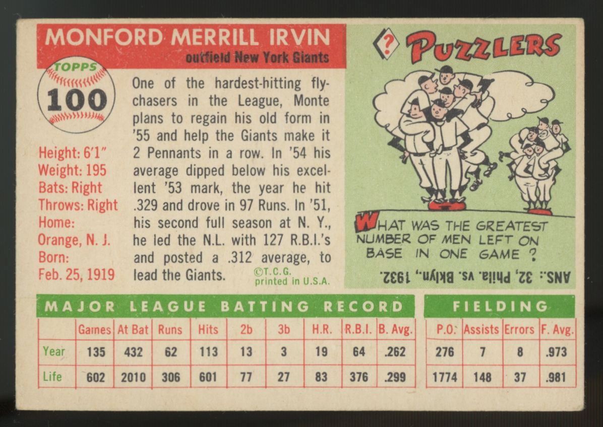 1955 Topps Monte Irvin #100 G/VG