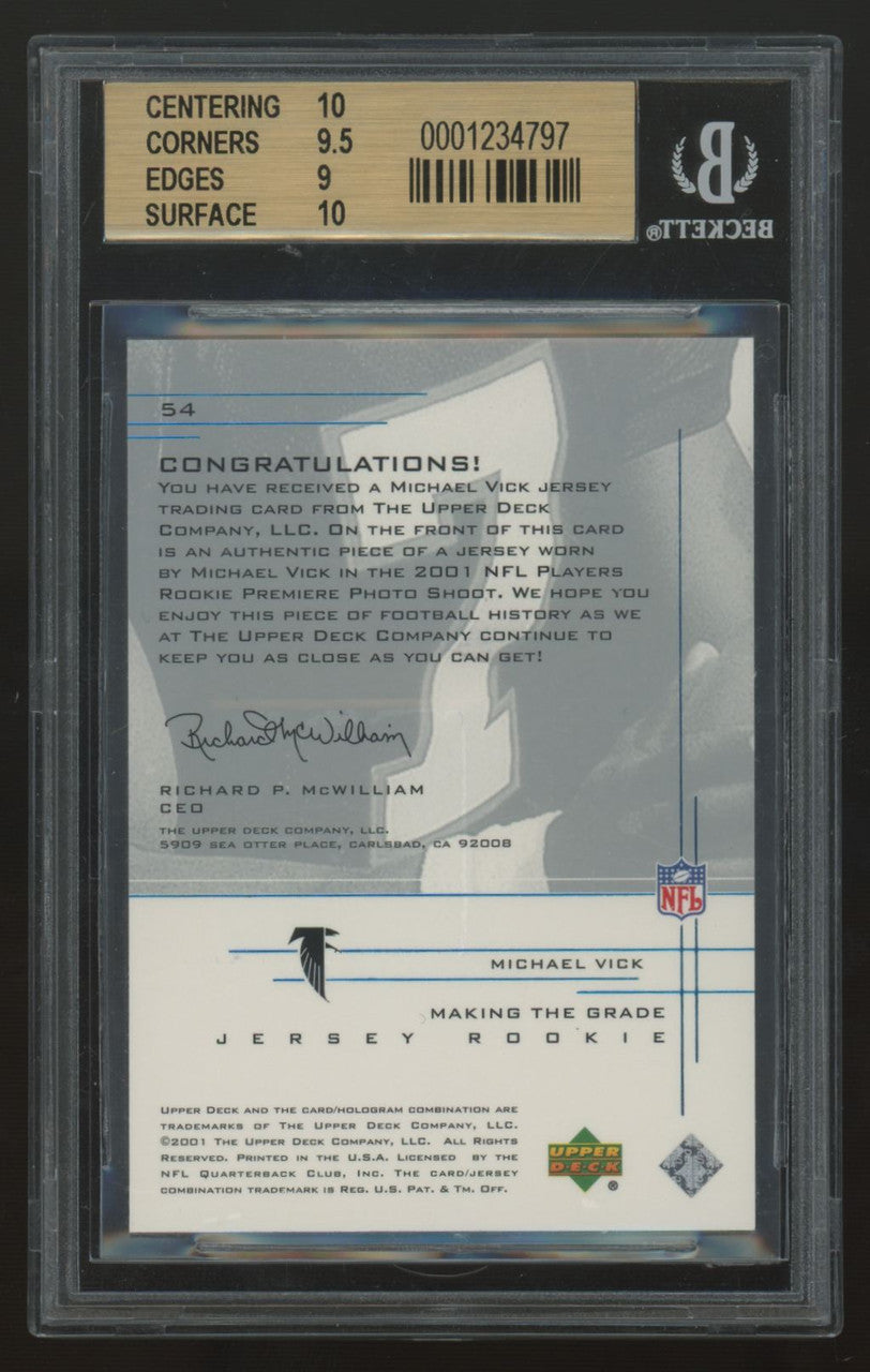 2001 Upper Deck Graded Michael Vick RC Making The Grade Patch /500 #54 BGS 9.5