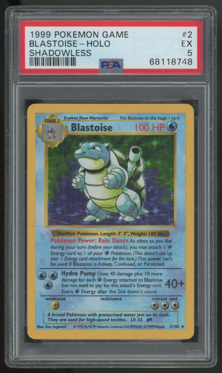 1999 Pokemon Blastoise Base Set Shadowless Holo #2 PSA 5 (B)