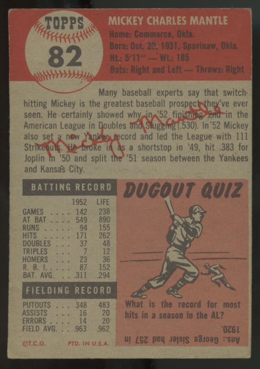 1953 Topps Mickey Mantle #82 VG