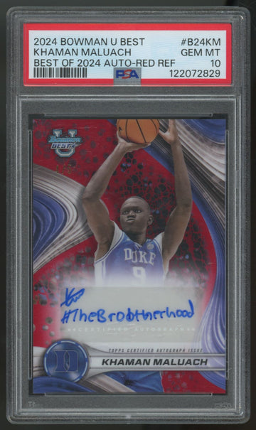 2024-25 Bowman Best University Khaman Maluach Red Refractor Auto /5 PSA 10