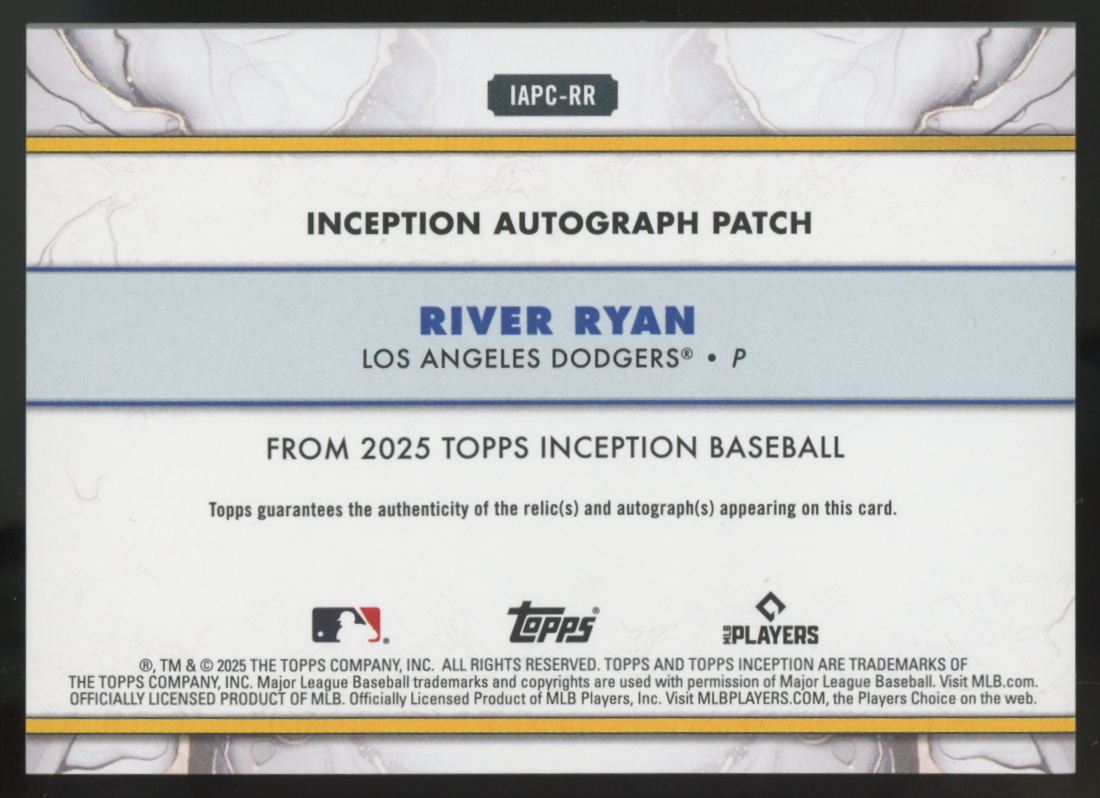 2025 Topps Inception River Ryan RC Patch Auto RPA /200 #IAPC-RR