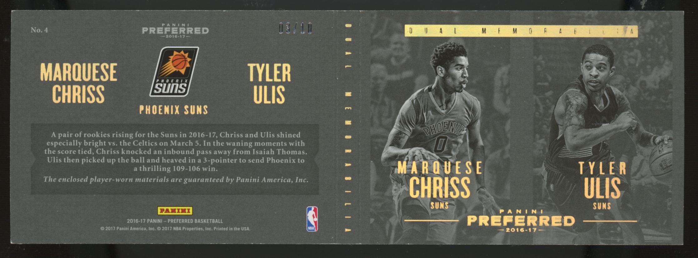 2016-17 Preferred Marquese Chriss/Tyler Ulis RC Dual Patch Prime Booklet /10 #4