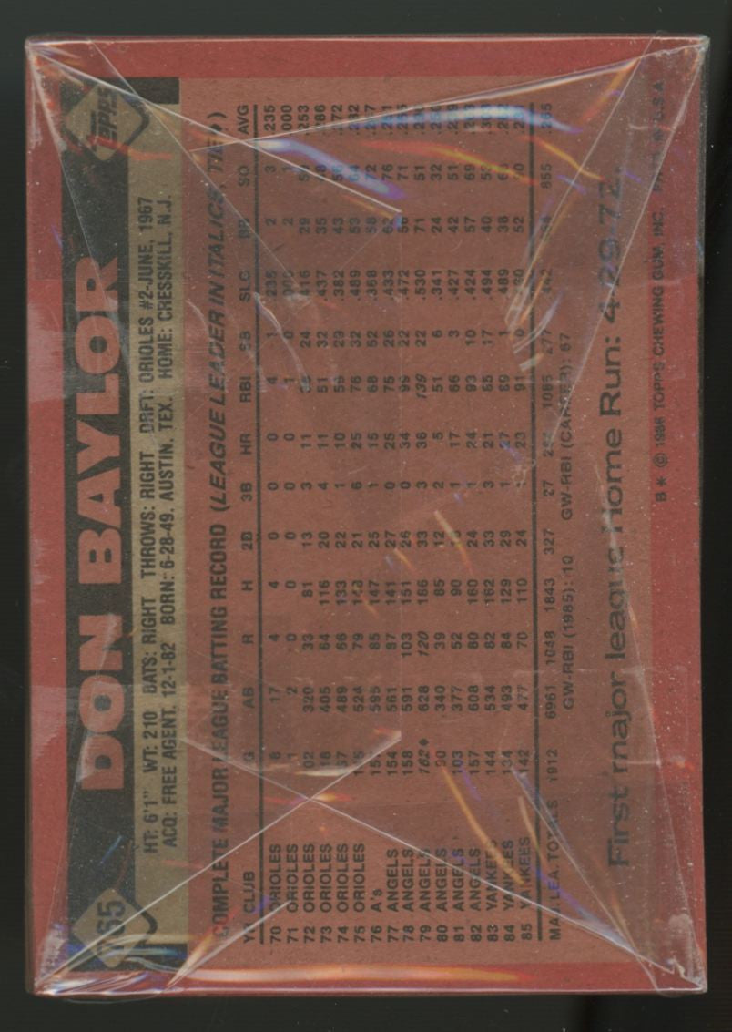1986 Topps Baseball Grocery Cello Pack Sealed Cecil Fielder RC On Front "B"