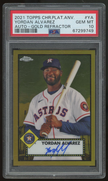 2021 Topps Chrome Platinum Anniversary Yordan Alvarez Gold Auto /50 PSA 10