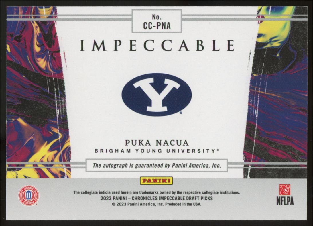 2023 Chronicles Draft Picks Puka Nacua RC Impeccable Canvas Creations Auto
