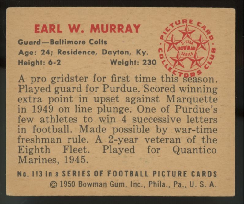 1950 Bowman Earl W. Murray #113 EX+