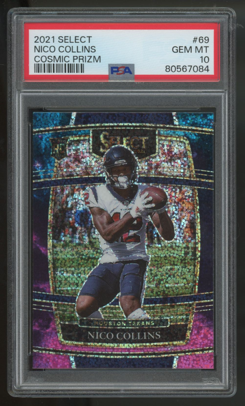 2021 Panini Select Nico Collins RC Concourse Cosmic Prizm SSP #69 PSA 10