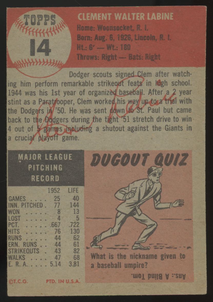 1953 Topps Clem Labine #14 VG "A"