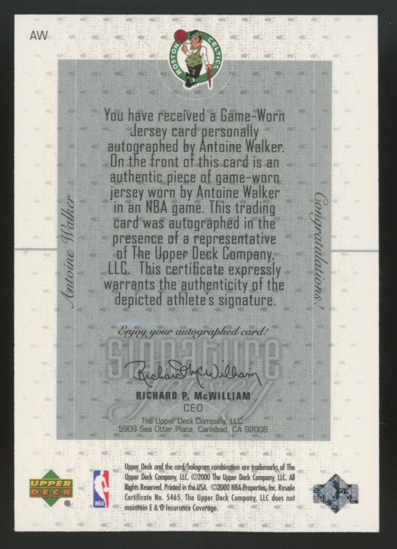 2000-01 Upper Deck Pros & Prospects Antoine Walker Signature Jersey Patch Auto