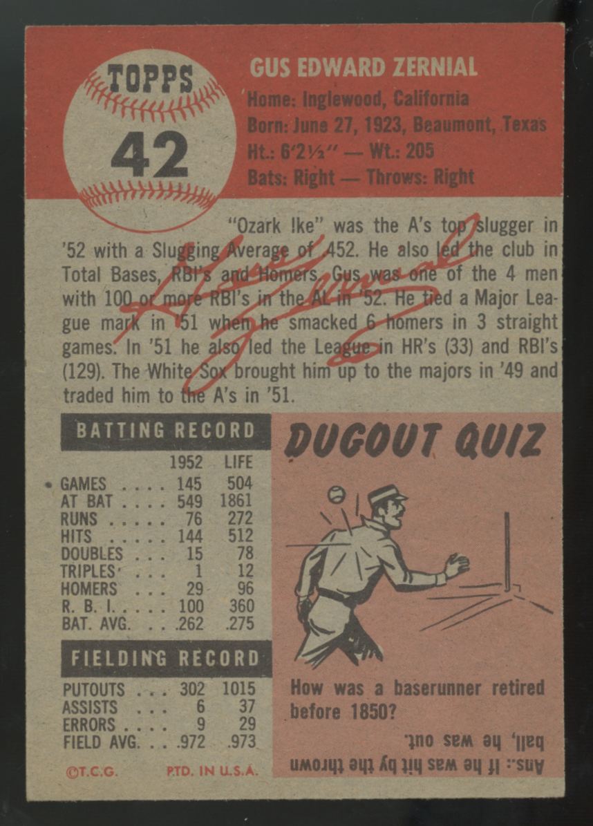 1953 Topps Gus Zernial #42 VG/EX