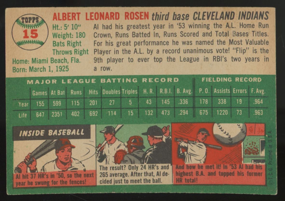 1954 Topps Al Rosen #15 EX/MT