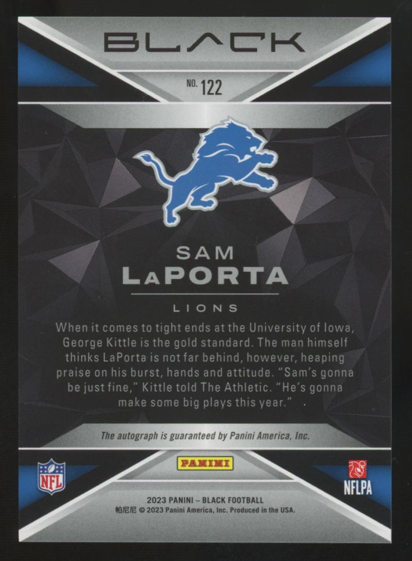 2023 Panini Black Sam LaPorta RC Royal Auto /50 #122