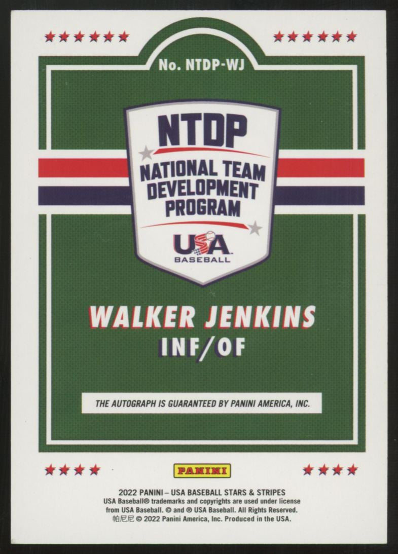 2022 Panini USA Stars & Stripes Walker Jenkins National Team Auto /499 #NTDP-WJ