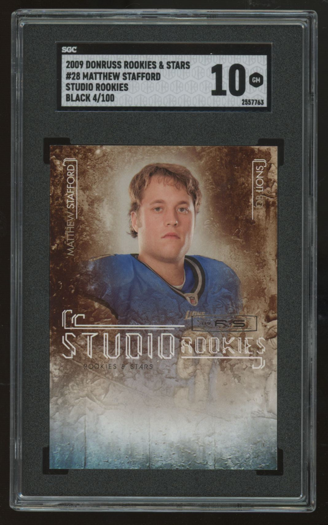 2009 Rookies & Stars Matthew Stafford RC Studio Rookies Black /100 #28 SGC 10