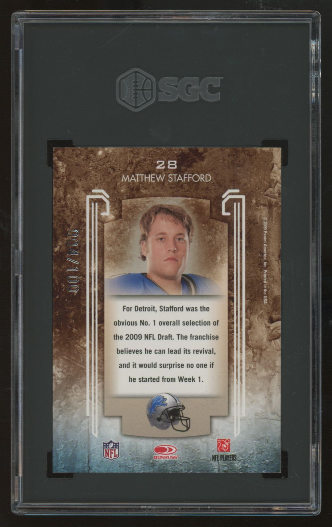 2009 Rookies & Stars Matthew Stafford RC Studio Rookies Black /100 #28 SGC 10