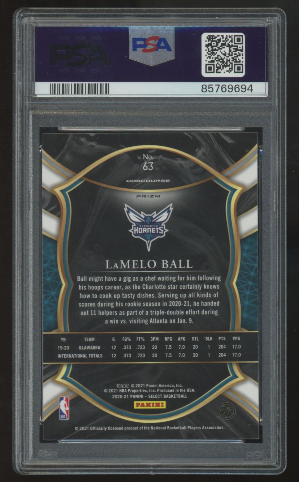 2020-21 Panini Select LaMelo Ball RC Concourse Red/White/Green Ice #63 PSA 10