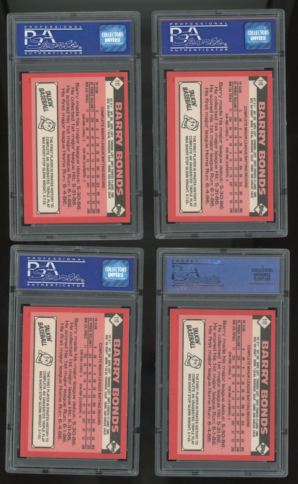 1986 Topps Traded Barry Bonds RC #11T PSA 8 (Lot Of 10) "B"