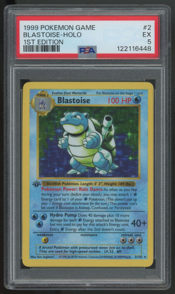 1999 Pokemon Blastoise Base Set 1st Edition Holo #2 PSA 5