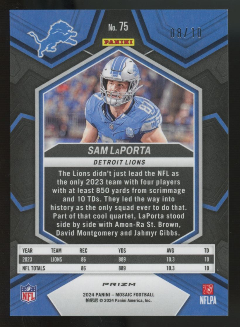 2024 Panini Mosaic Sam LaPorta No Huddle Gold /10 #75