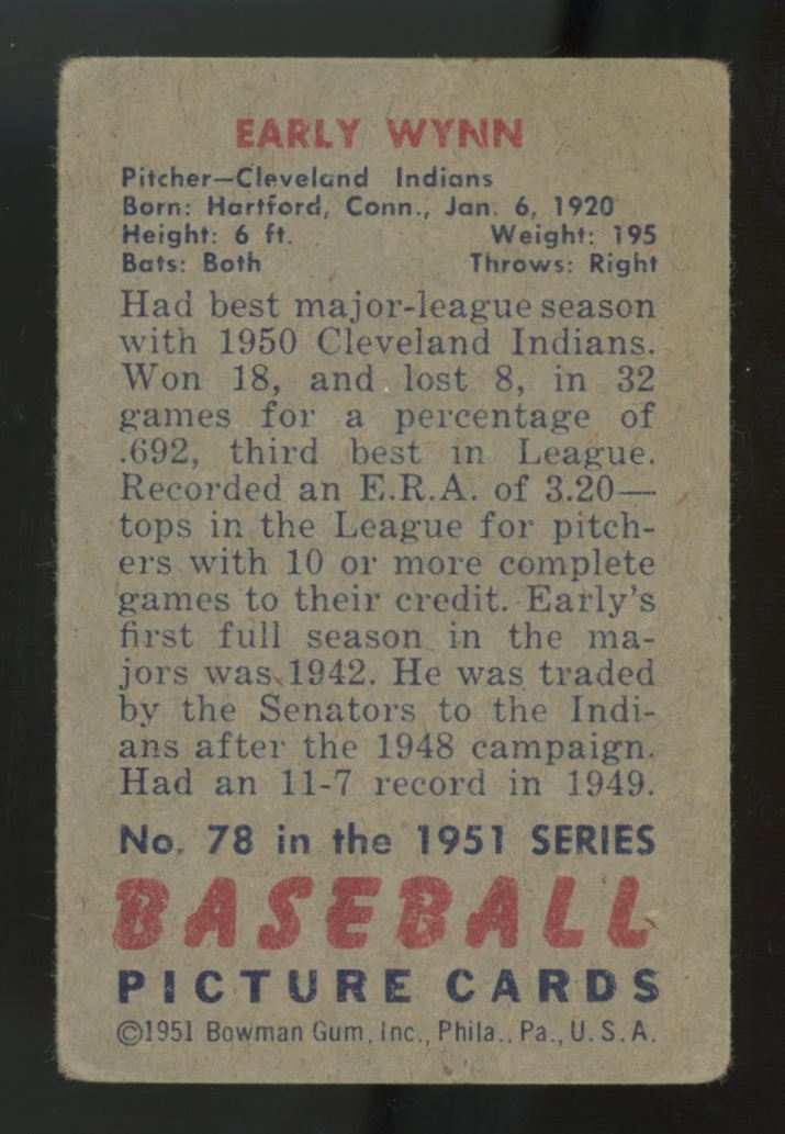1951 Bowman Early Wynn #78 Good