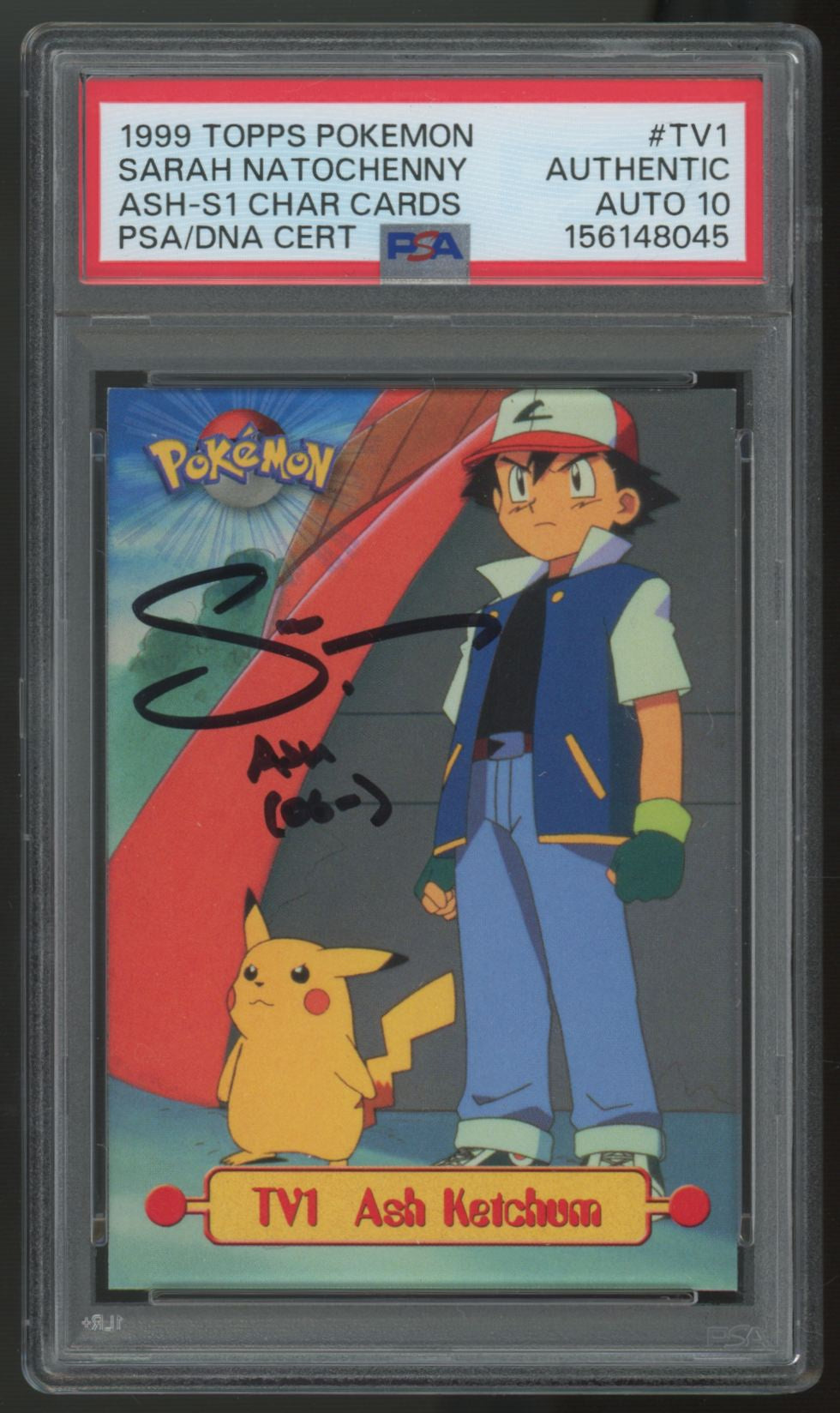 1999 Topps Pokemon Sarah Natochenny Signed Ash Ketchum #TV1 PSA Auto 10