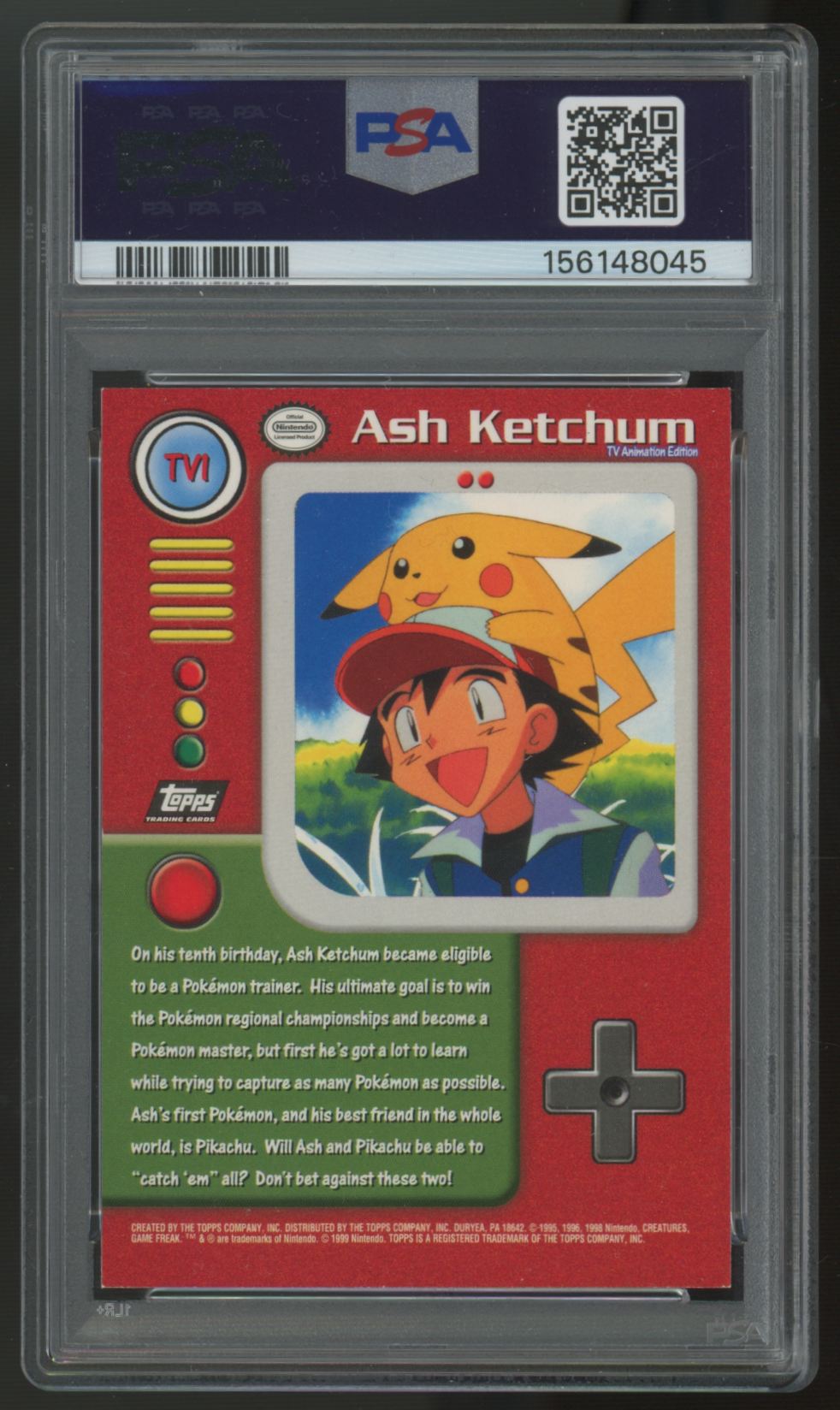 1999 Topps Pokemon Sarah Natochenny Signed Ash Ketchum #TV1 PSA Auto 10