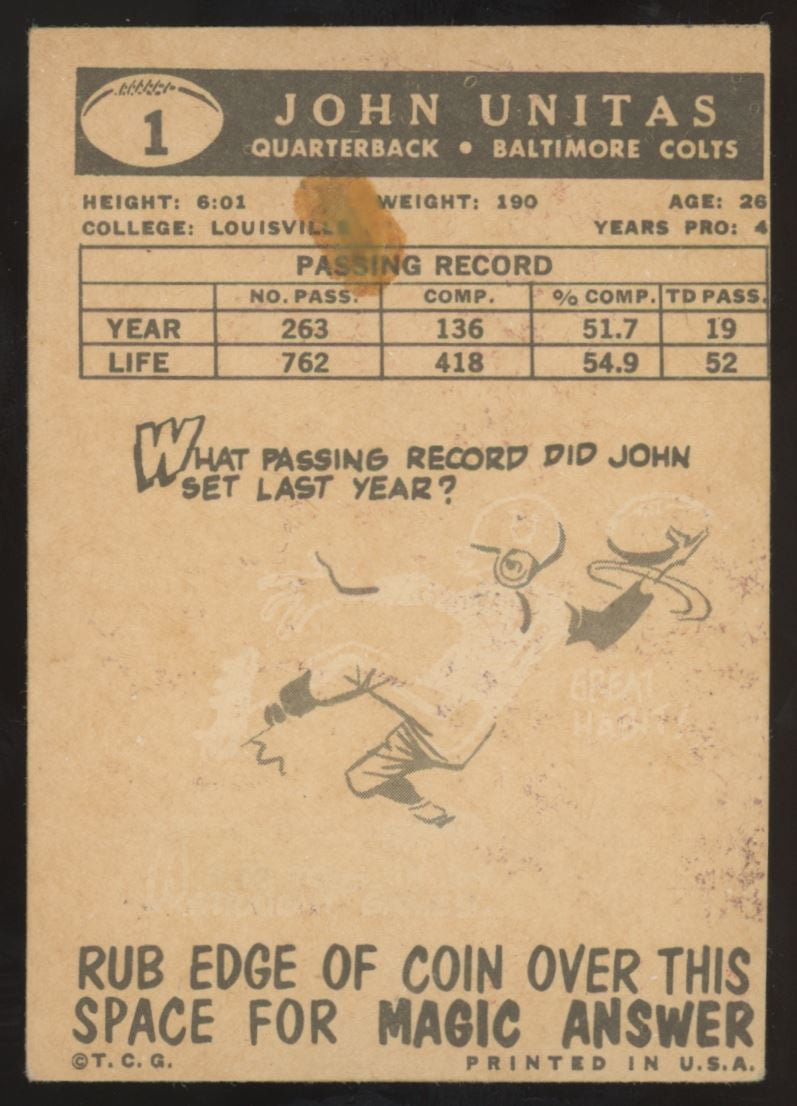 1959 Topps Johnny Unitas #1 VG-VG/EX