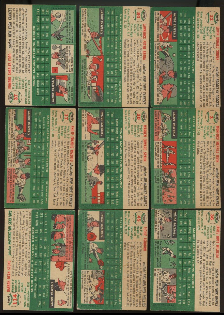 1954 Topps Baseball Complete Set (250) Overall VG-EX w/ Graded