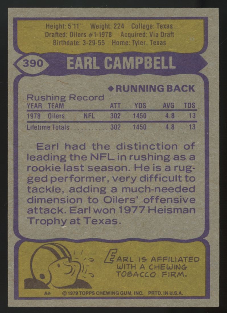 1979 Topps Earl Campbell RC #390 EX/MT "A"