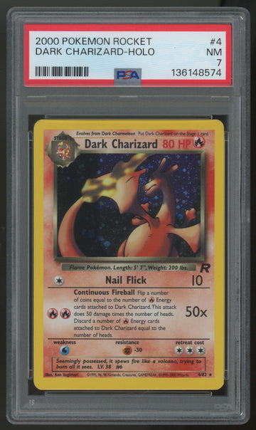2000 Pokemon Dark Charizard Team Rocket Unlimited Holo #4 PSA 7